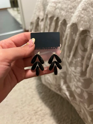 Svarta statement örhängen Accessorize - Snygga svarta statement örhängen från Accessorize med droppformade stenar i tre nivåer. Örhängena har silvriga detaljer och är perfekta för att lyfta vilken outfit som helst. Materialet är troligtvis glas eller akryl med metallfästen.