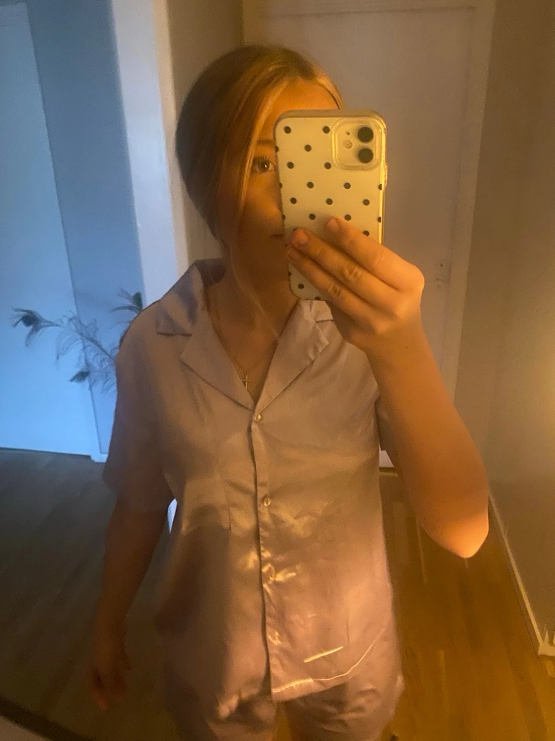 Ljuslila satinpyjamas set - 1