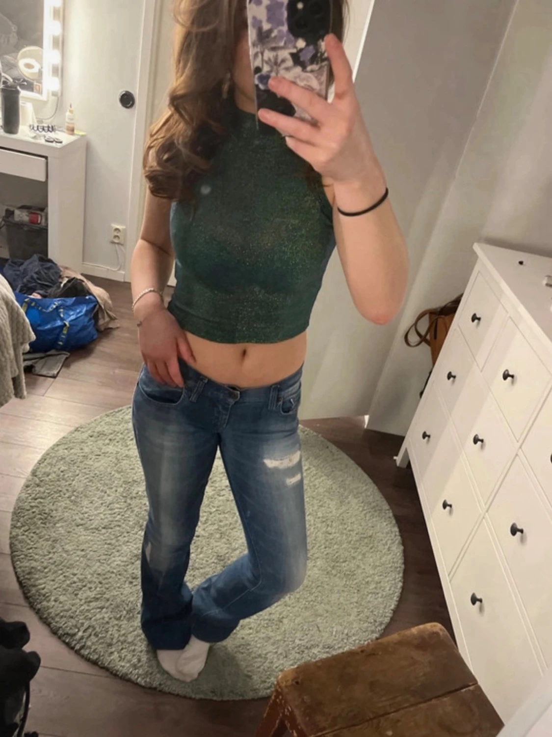 Grön glittrig croppad linnetopp