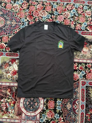 Svart Avenida Casablanca t-shirt - Snygg svart t-shirt från Avenida Casablanca med färgglad tryckt grafik på bröstet och ryggen. Motivet visar en port med gröna blad och en byggnad i bakgrunden. T-shirten har rund hals och korta ärmar, tillverkad i mjukt syntetmaterial.