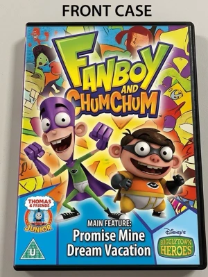 Fanboy and Chum Chum DVD - Fanboy and chum chum promise mine dream vacation thomas magic railroad junior Disney’s higglytown kip’s dad chum chum fanboy uk dvd front case    back case  vci dvd logo 1999-2005    Episode selection   promise mine dream vacation   Happy Hoedown  Happy Harmonies  Monster in the mist  Happy Halloween  Busy trusting backwards   Sing along .