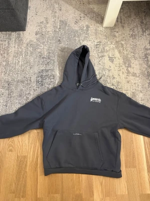 Mörkgrå Supply hoodie med tryck - Säljer en mörkgrå hoodie från Supply med vit logga tryckt på bröstet.  Seten är ute för 800kr men om man vill bara ha byxan eller godisen blir det 500st