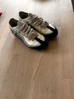 La Sportiva klätterskor vit/svart - Säljer ett par La Sportiva klätterskor i vitt och svart med gråa snören. Skorna har en låg profil och är tillverkade i slitstarkt tyg och gummi för bästa grepp på klätterväggen. Perfekta för dig som vill ta din klättring till nästa nivå.