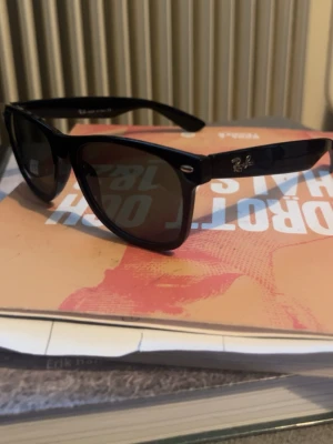 Ray-Ban Wayfarer  - Klassiska svarta Wayfarer solglasögon från Ray-Ban med mörka glas och ikonisk logga på skalmen. Snygg och tidlös modell i plast som passar till alla outfits. Perfekta för att ge din stil en cool touch.