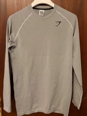 Ljusgrå långärmad tröja Gymshark - Långärmad ljusgrå tröja från Gymshark med diskret logga på bröstet. Tillverkad i ett lätt och stretchigt funktionsmaterial som passar perfekt till träning. Raglanärmar och minimalistisk design för en clean look.