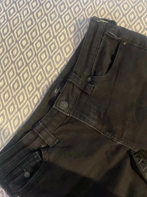 Svarta jeans från True Religion - Säljer ett par svarta jeans från True Religion med klassiska fickor och snygga detaljer som knappar med logga. Jeansen har låg midja, bälteshällor och är flared. Perfekta för dig som gillar snygga jeans. Har haft dom ett tag men de har inte används mycket❤️ storlek 31 men hade sagt att den passar alltifrån 32-28❤️priset går att diskutera