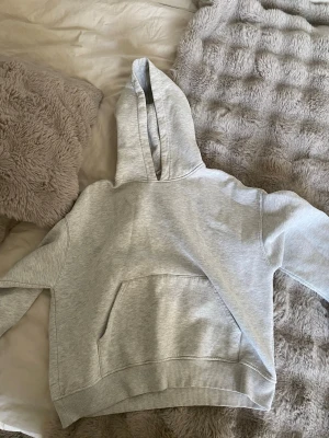 Ljusgrå hoodie från Gina Tricot - Ljusgrå hoodie från Gina Tricot, bra skick förutom att man kan se vid halsen lite bestående sminkfläckar som inte helt gått bort i tvätten. Syns dock inte när man har på sig den dock tycker jag. Supermysig och passar till allt. 