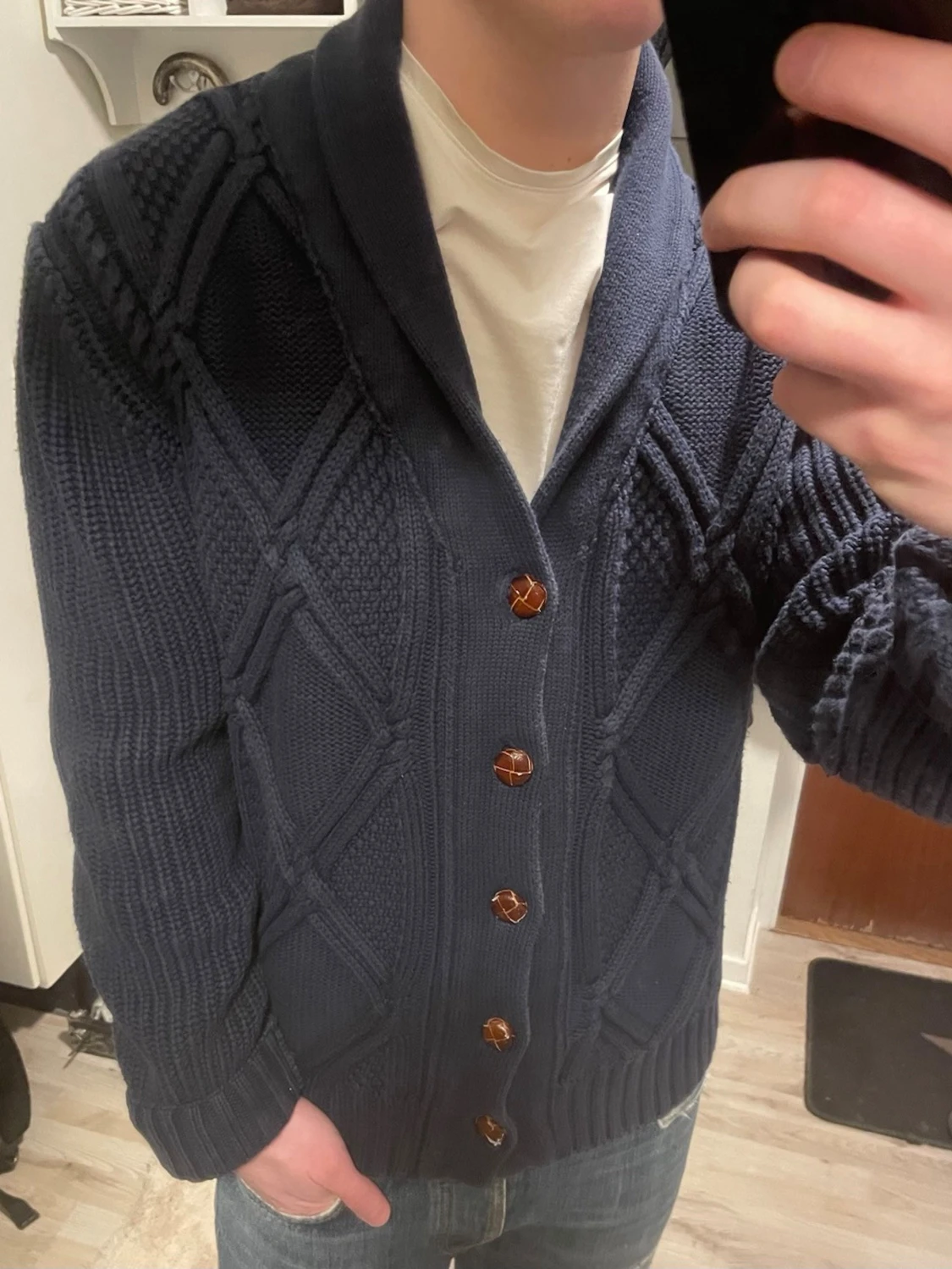 Blå stickad cardigan - 1