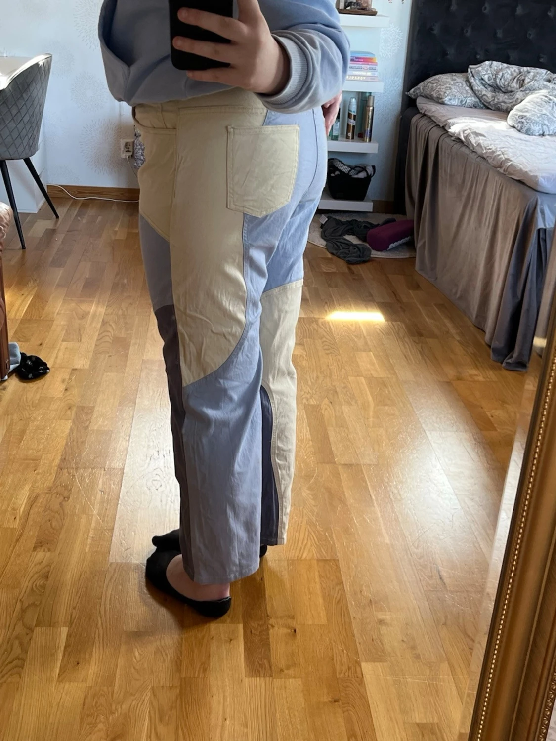 Patchwork jeans i beige och grå - 5