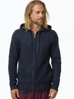 Mörkblå stickad hoodie med dragkedja - Mysig mörkblå stickad hoodie med dragkedja framtill och ribbade muddar. Huva med dragsko och enkel, stilren design utan tryck eller logga. Perfekt för dig som gillar en clean och avslappnad look. Materialet ser ut att vara ull eller ullmix.