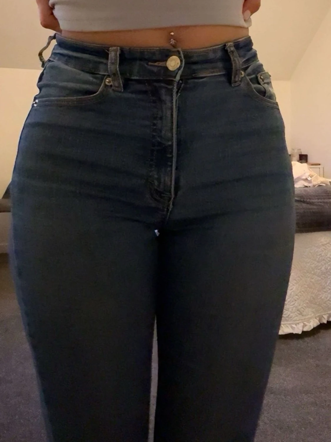 Mörkblå bootcut jeans med hög midja - 2