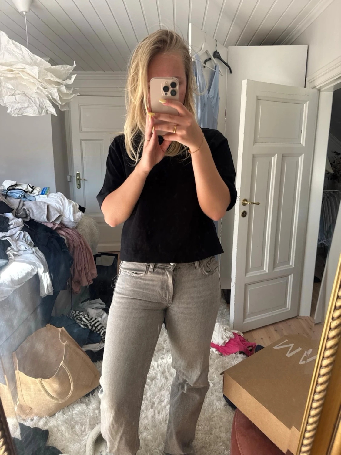 Grå raka jeans med låg midja - 3