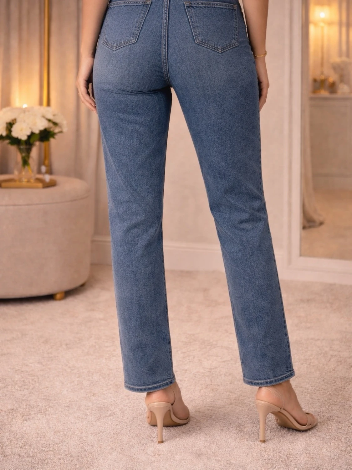 Blå raka jeans med slitningar - 1