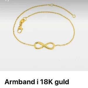 Armband i 18k guld från guldfynd  - Infinity armband i 18k guld från Guldfynd. endast använd en gång, resten förvaras bara i lådan. Längden är 19cm, kan även vara 17cm. den väger ca 1 gram