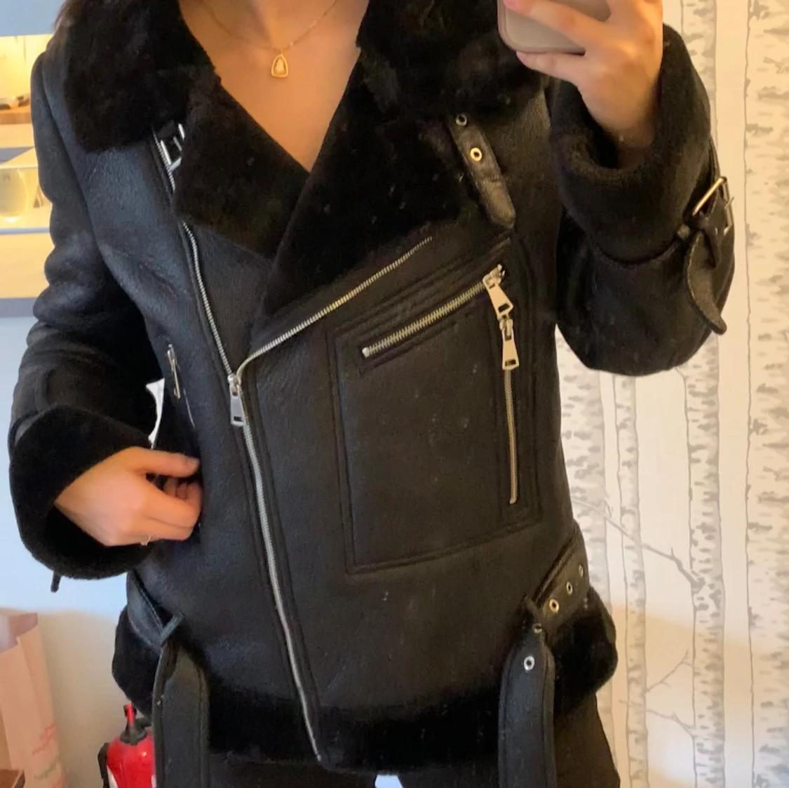 Fodrad Faux-läderjacka  - 91