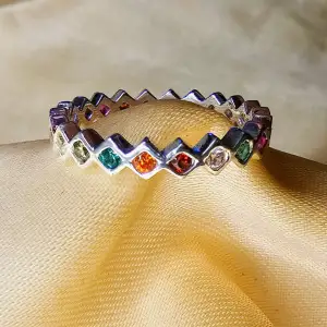925 Sterling Silver Ring, Decorated with Colorful CZ stones ( 2pcs available )  
