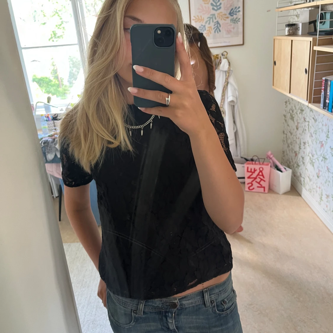 Svart spets topp - 90