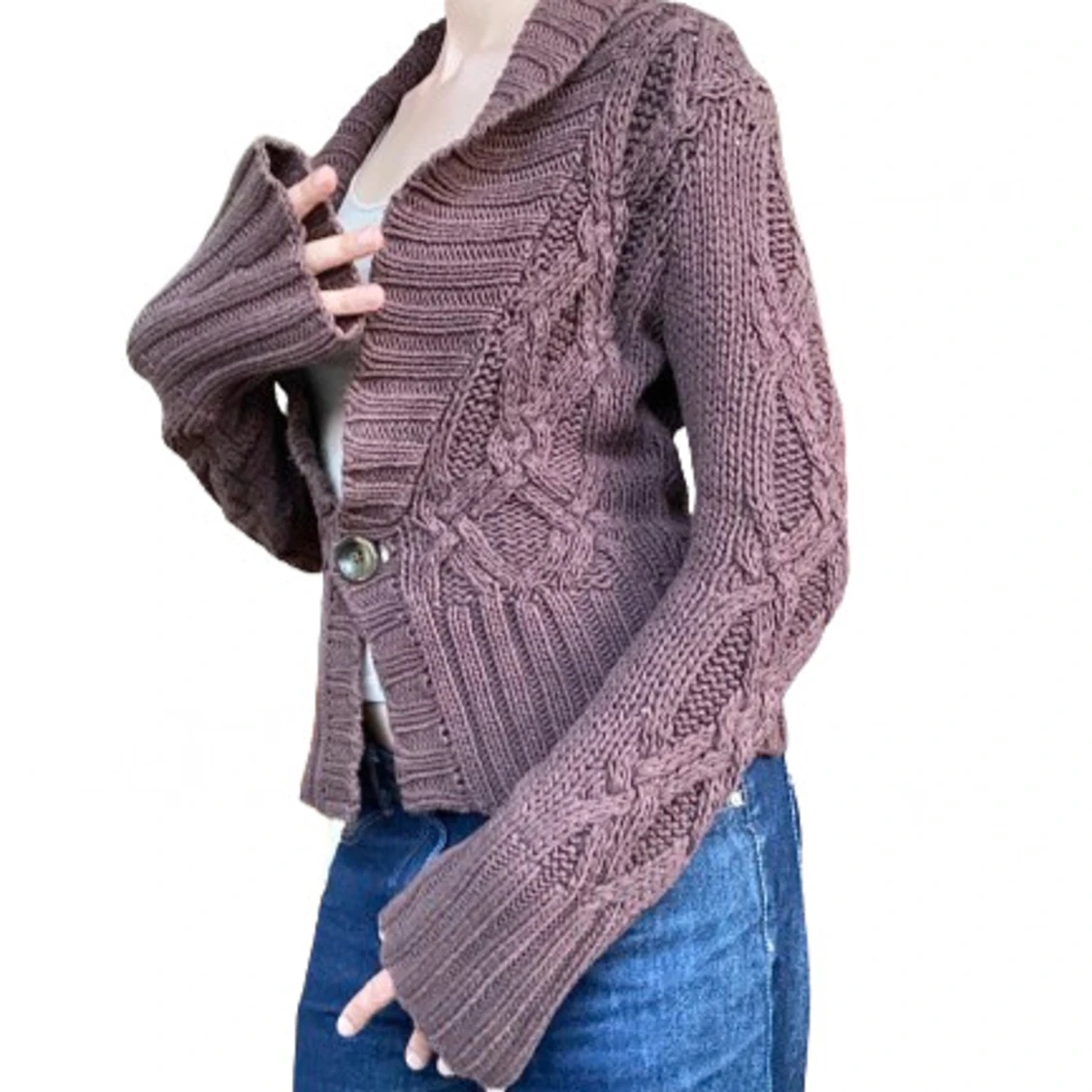 Brun stickad kofta - 90