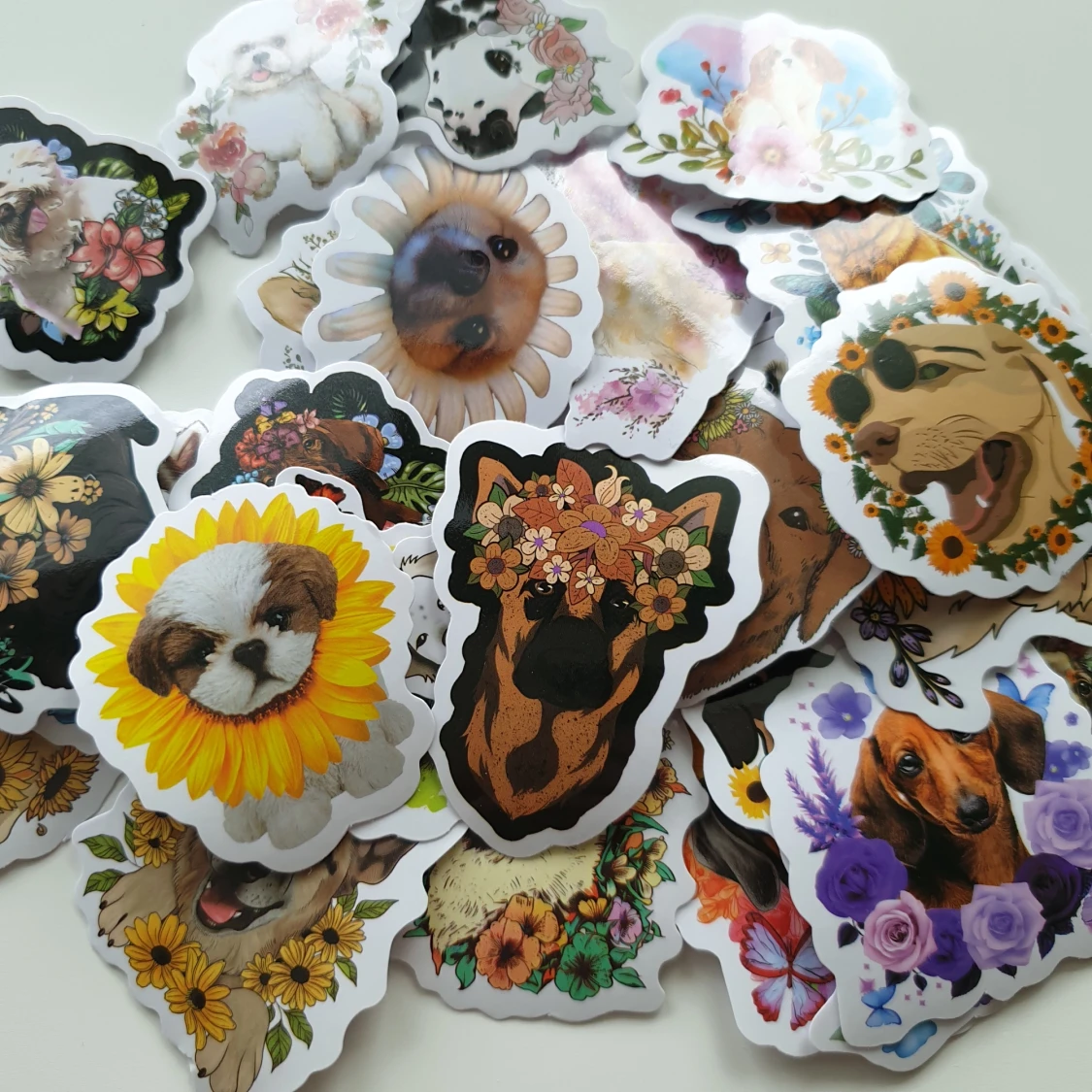 30st hund och blommor klistermärken/stickers
