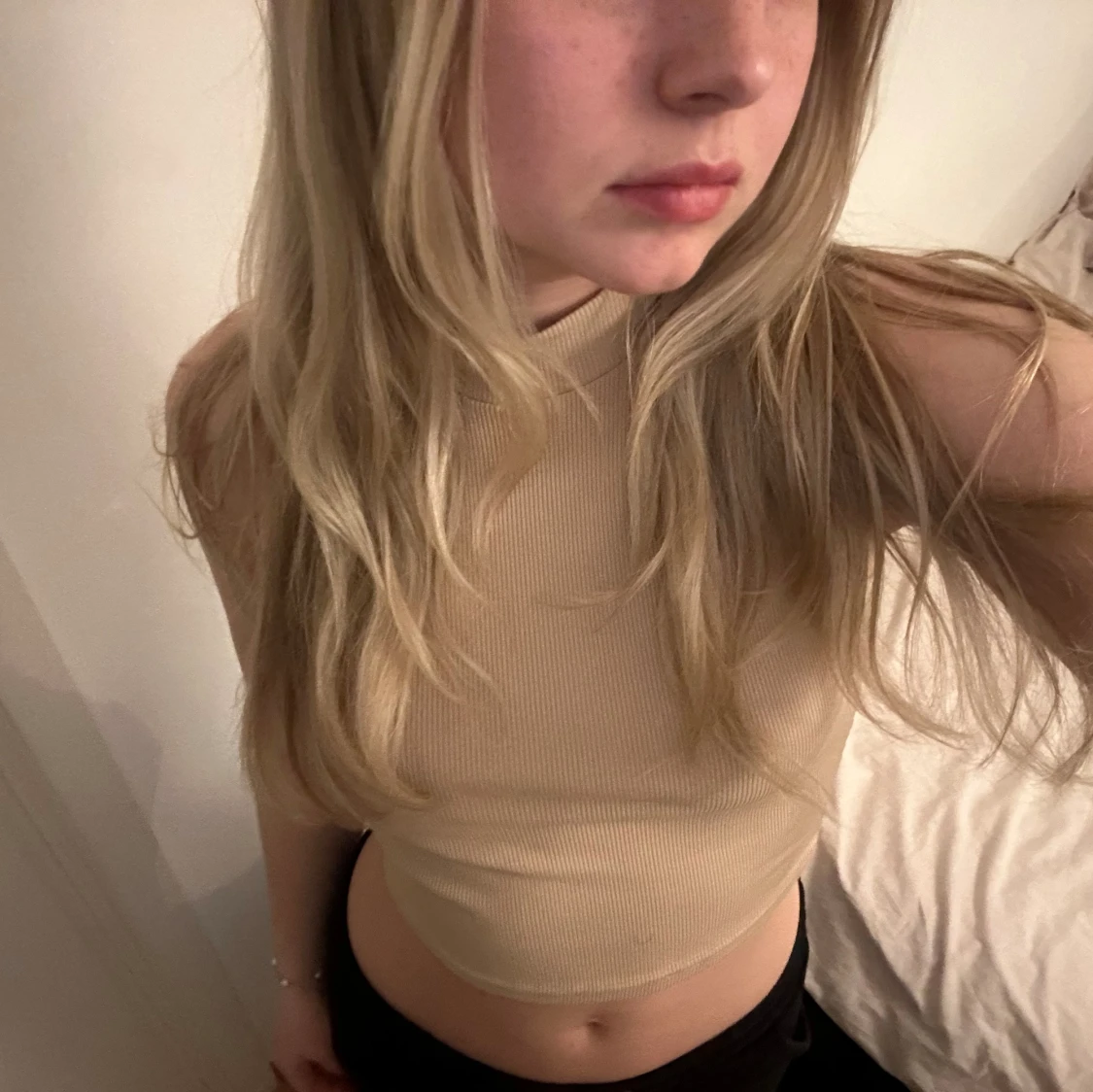 Beige ribbad topp - 91