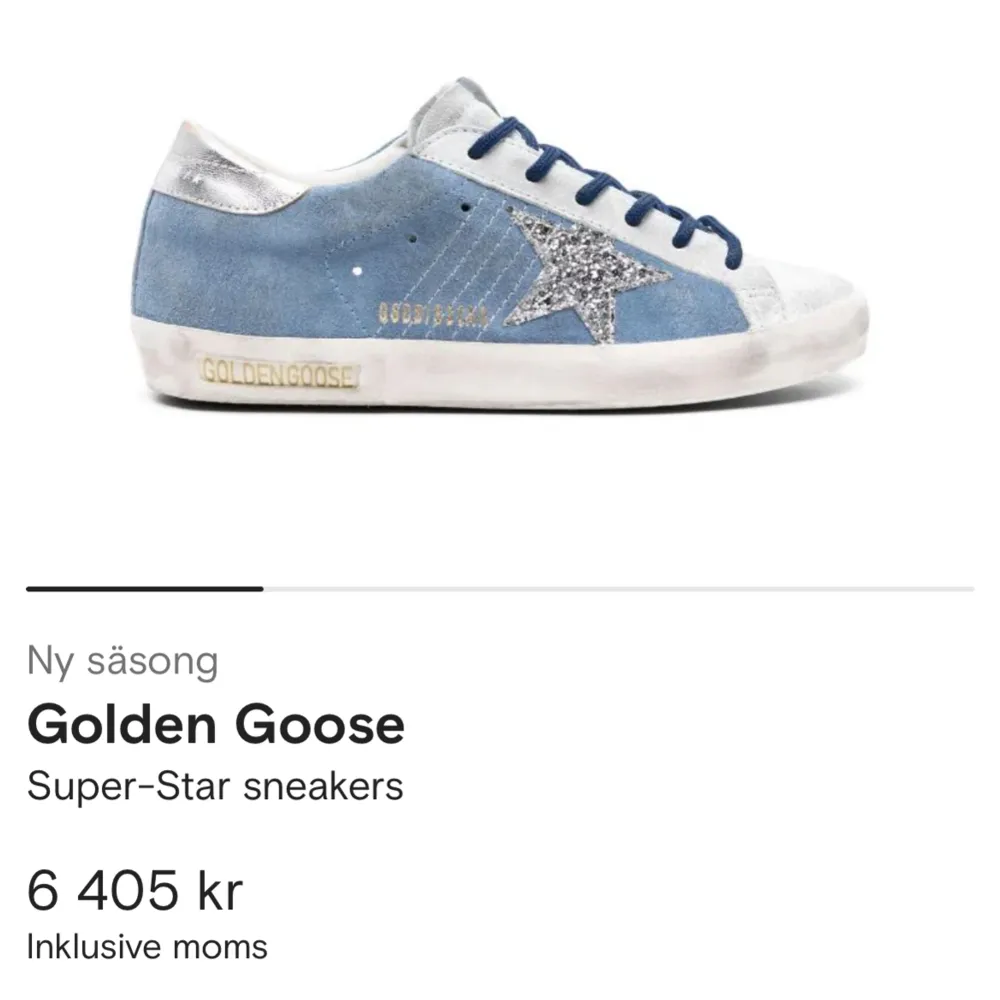 NYA Helt oanvända golden goose superstar sneakers. Ljusblå färg med glittrig stjärna. Säljer pga av att de var för stora för köpte i fel storlek. Skriv privat för fler bilder eller frågor!. Skor.