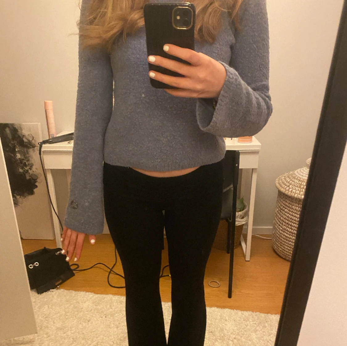 blå stickad tröja  - 90