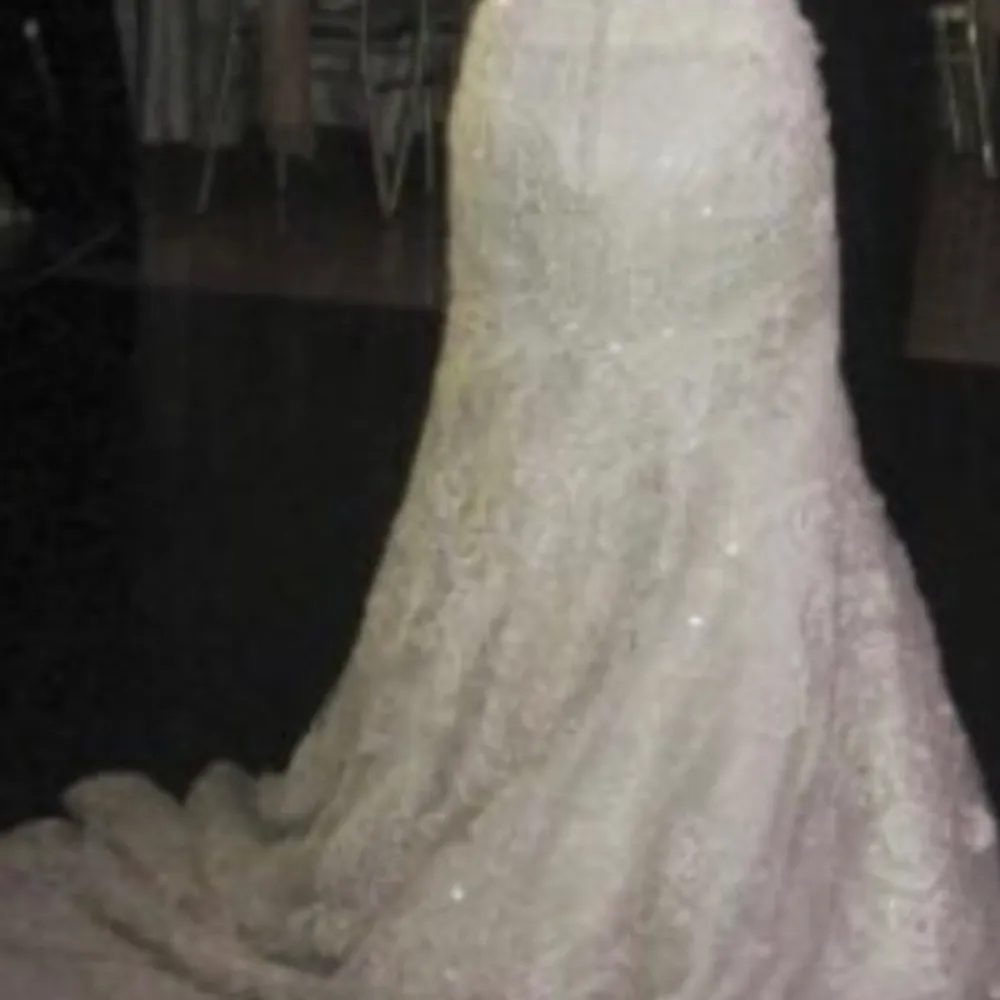 En superfin Brudklänning från Amerikansk designer som heter Justin Alexander, klänningen har ett underlager av paljetter som skimrar så fint över Paisley mönstrade spetsen över. klänningen är i storlek 34-36 köpte den för 30.000 . Klänningar.
