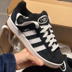 Campus 00 - Helt oanvända campus 00 i färgen svart, finns både svarta och vita snören. Originallådan finns kvar och kvitto!  Storlek 38 2/3 (från barnavdelningen, men ingen skillnad på dem) ‼️nuvarande bud 1100 kr