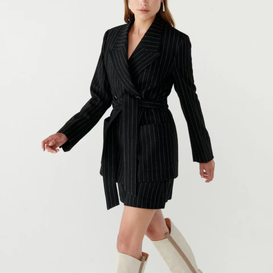 Randig blazer med knyt i midjan  - 90