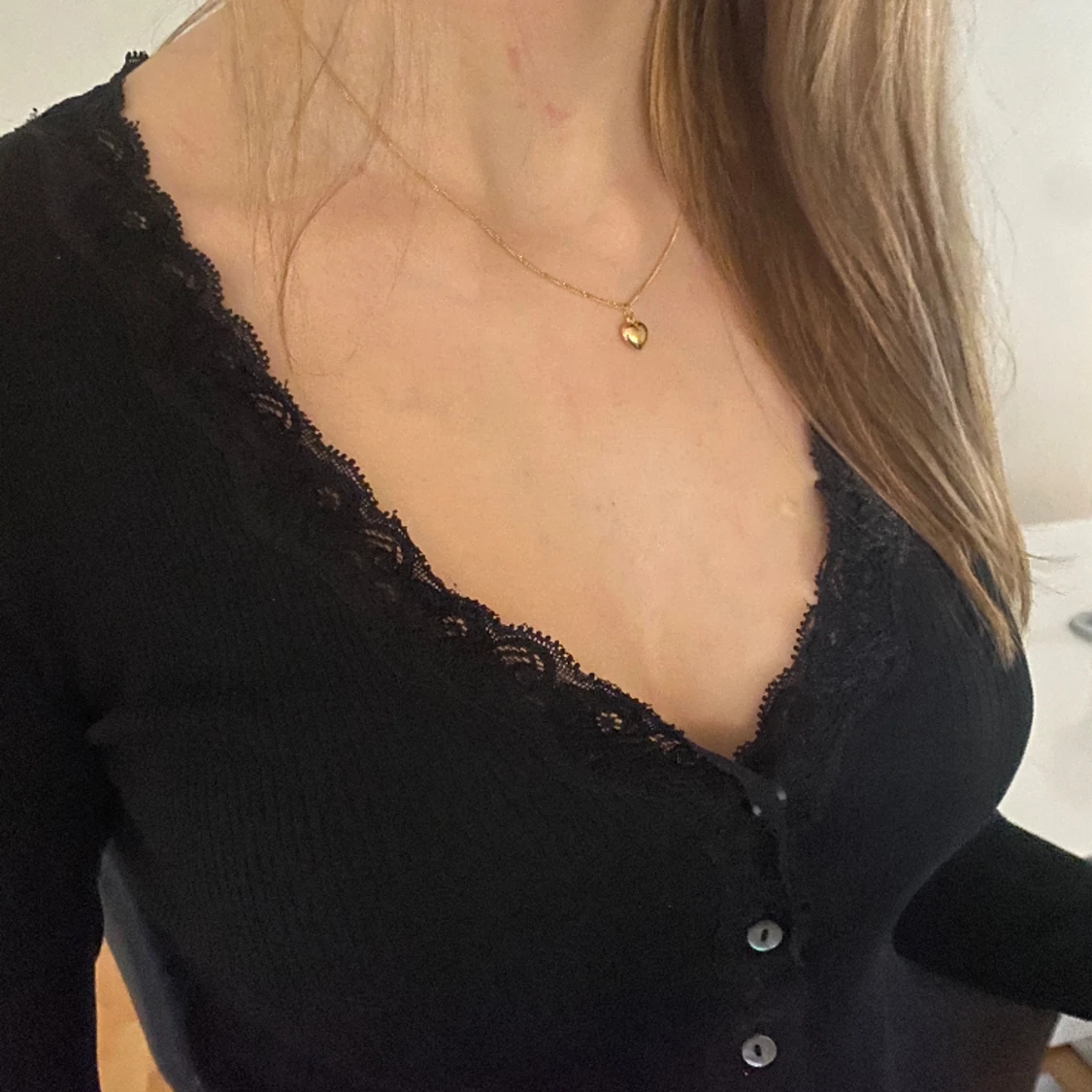 Svart långärmad spets tröja - 90