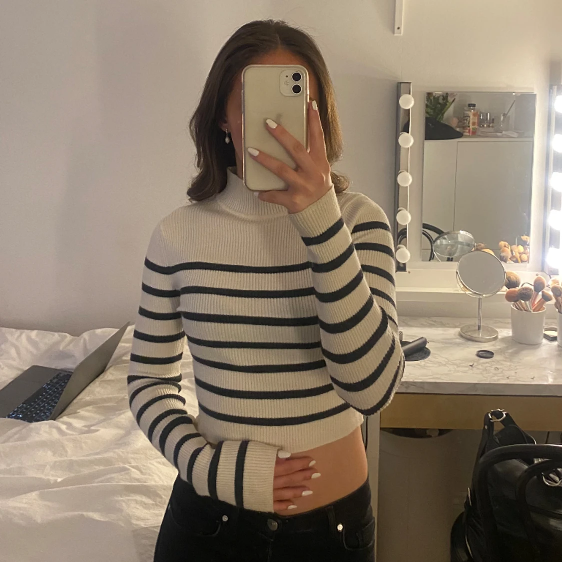 Ribbad randig polo tröja 