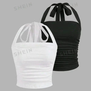 Linne med knytning - Bomullslinne med knytning i nacken, passar bra på mig som har storlek S. Helt oanvända. Size S