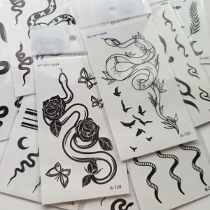 10st svart orm tatuering, tattoo,  - Tatuering/tattoo Motiv: ormar,  Antal: 10st ark,  Storlek: ca 10,5×6cm,  Skick: nya/oanvända/inplastad,  Tillfälliga tatueringar du sätter på kroppen med hjälp av vatten 