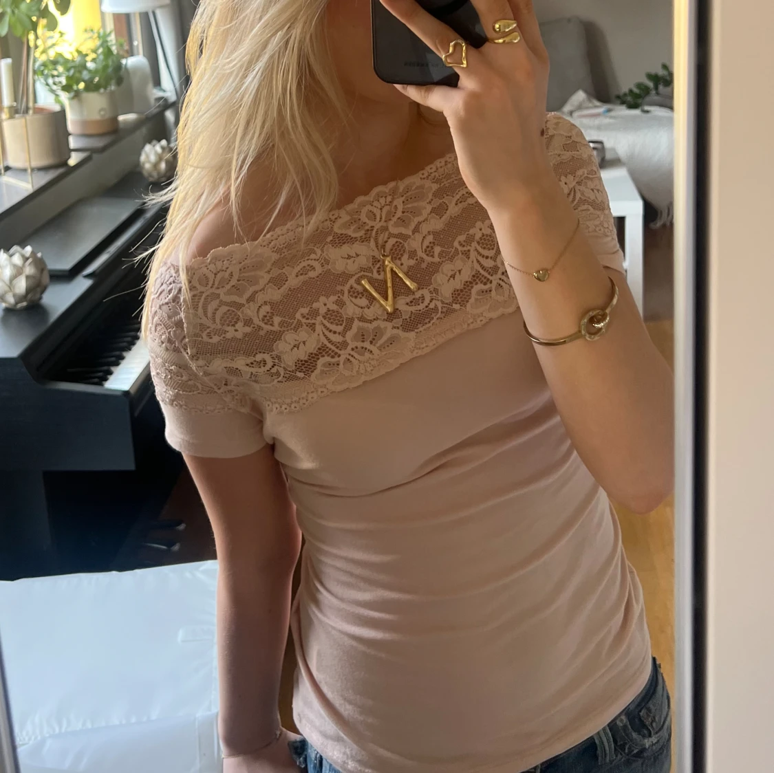 Rosa spets topp  - 90