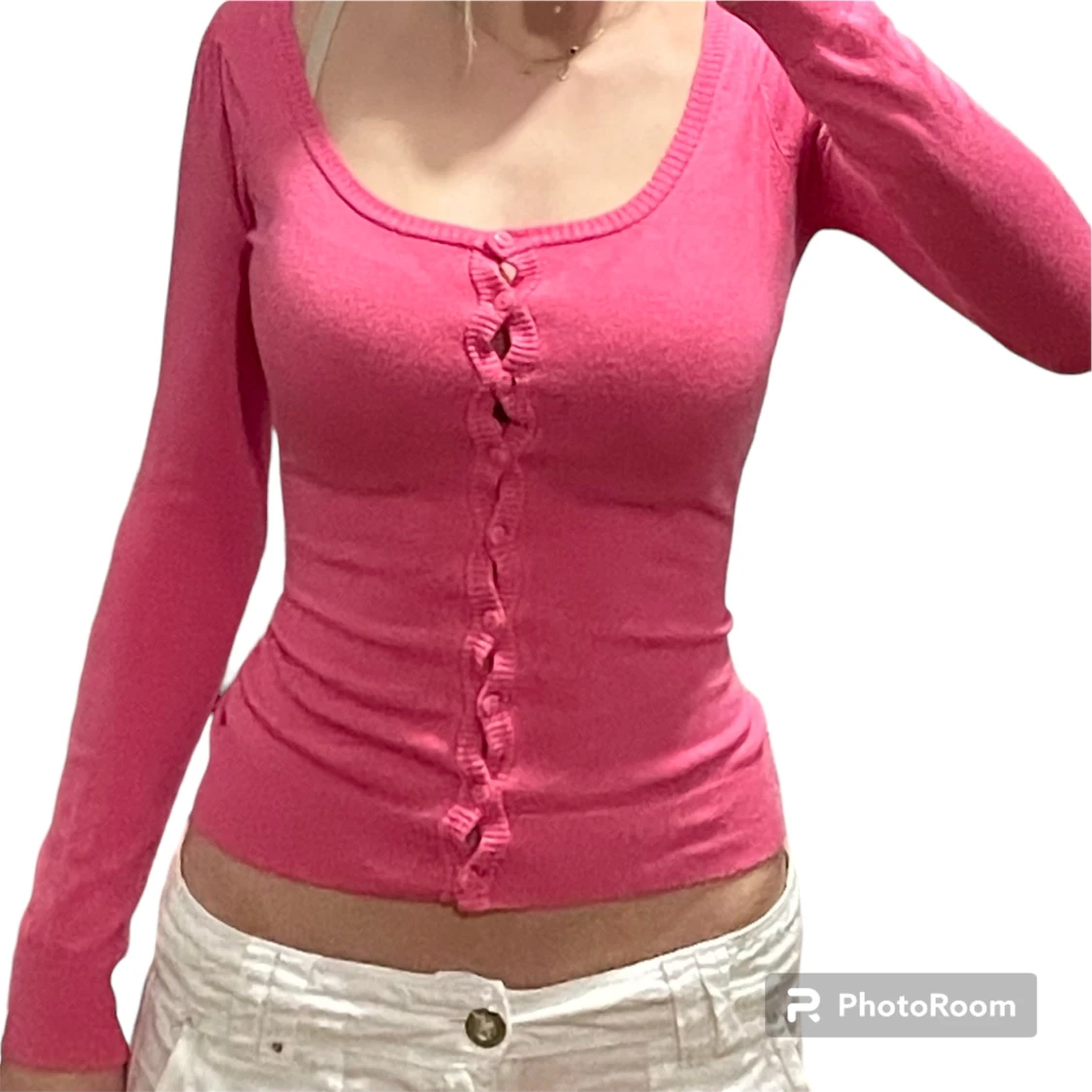 rosa tajt vintage kofta med knappar - 91