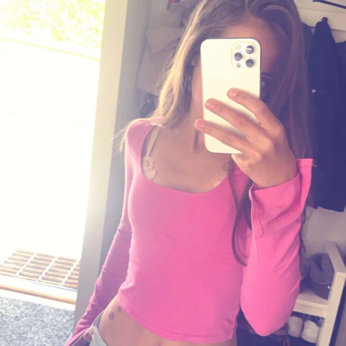 Rosa långärmad U formad tröja🙌😘 - 90