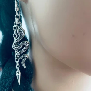 By prisförslag- 1 st Silvrigt ormörrhänge - Snyggt silvrigt örhänge med ett ormmotiv som slingrar sig nedåt. Örhänget har en kedjedesign och avslutas med en spetsig detalj längst ner. Perfekta för att ge en edgy touch till din stil.