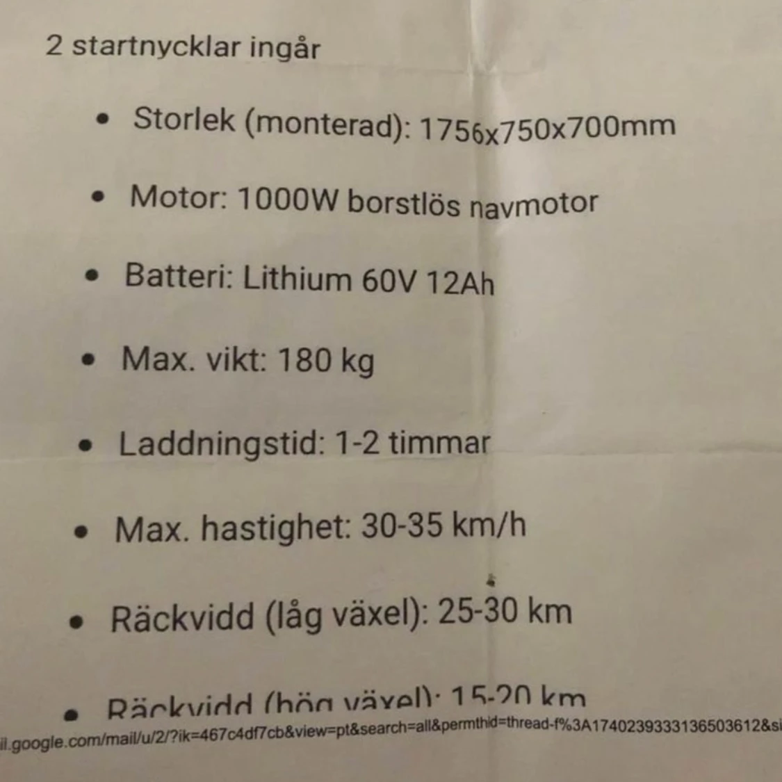 Svart elskoter med 1000W motor - 92