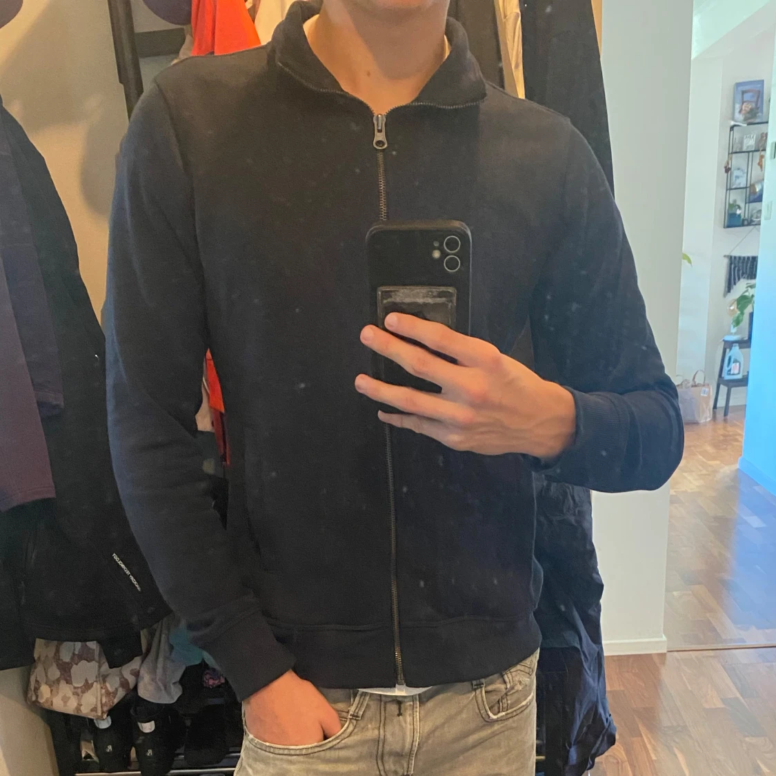 Mörkblå hel zip kofta/tjocktröja - 91