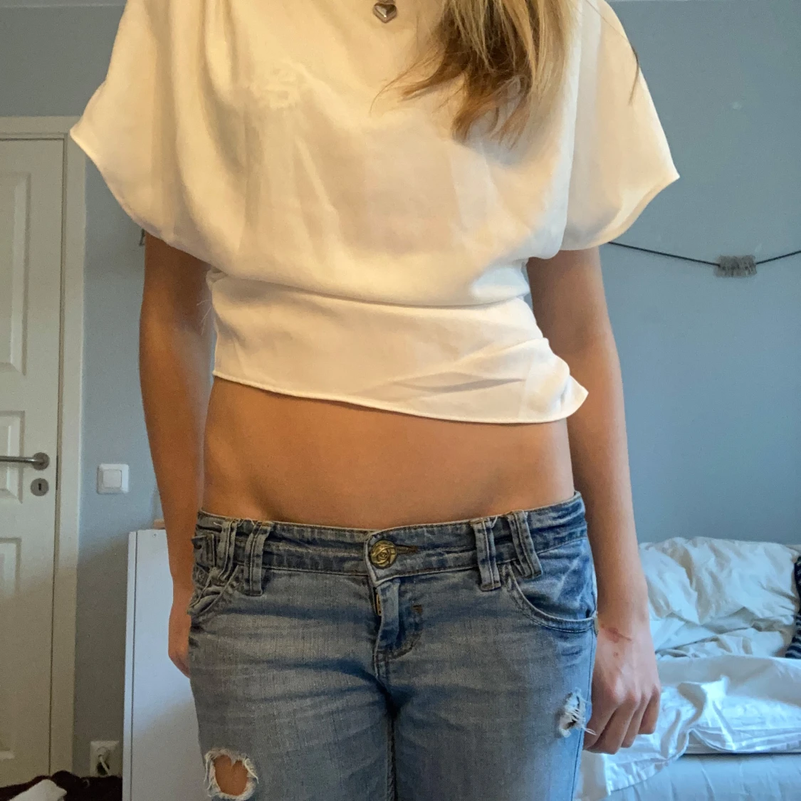 Vit kortärmad blus - 1