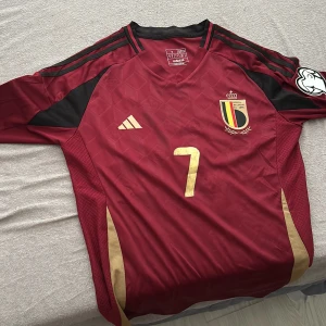 Belgisk KDB tröja - Tröjan köptes i somras för ett hyfsat högt men bra pris. Den har använts bra och har tecken på att den har blivit lite sliten till exempel numret där bak och numret där fram har det regnat på så den har lite fläckar på sig. Men annars är den väldigt bra.