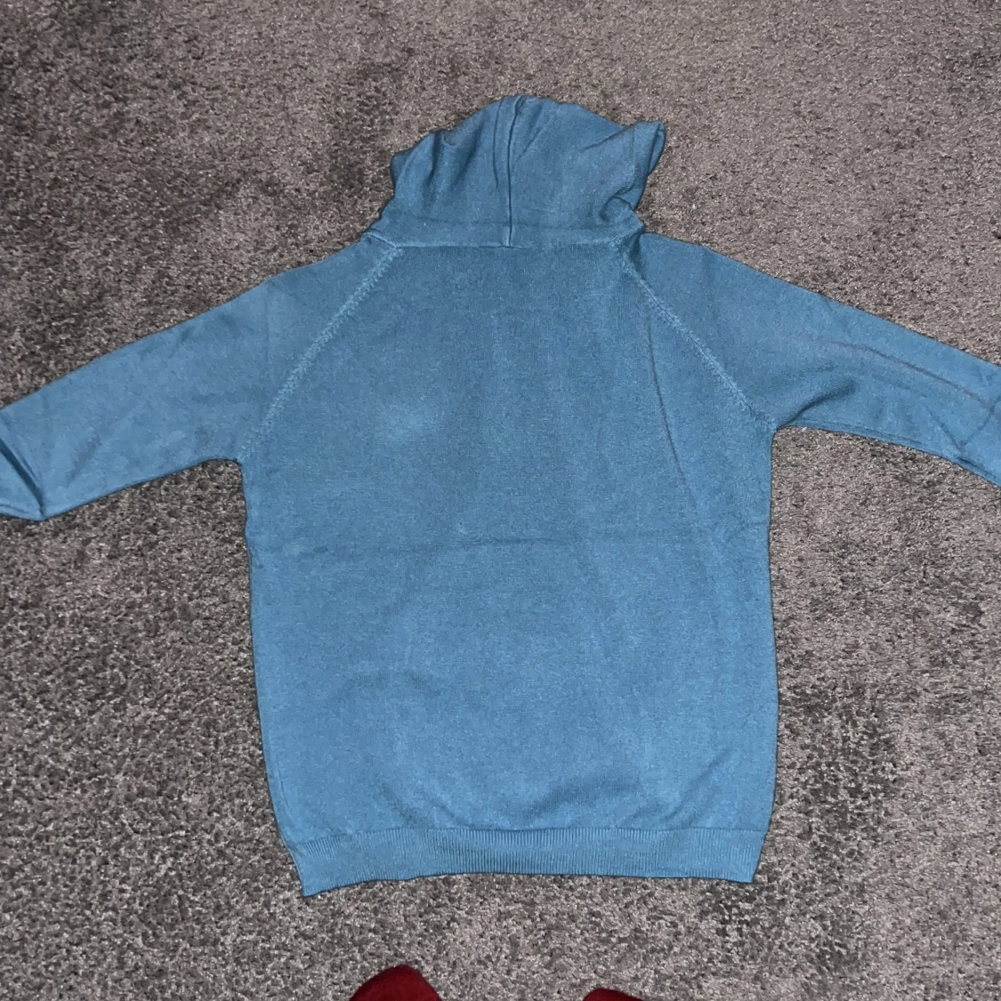 Blå merinoull hoodie - 90