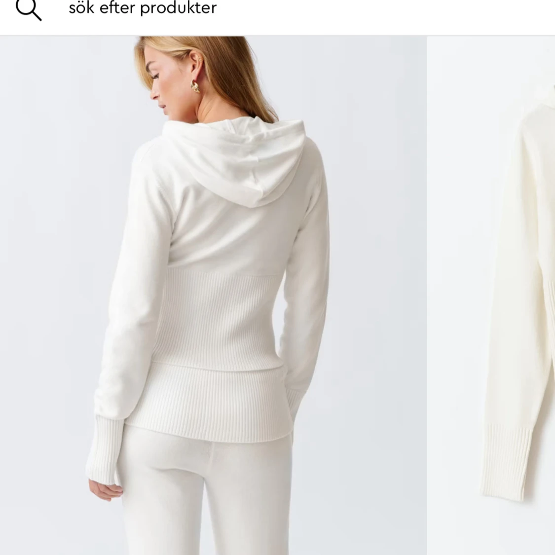 Vit stickad zip hoodie - 91