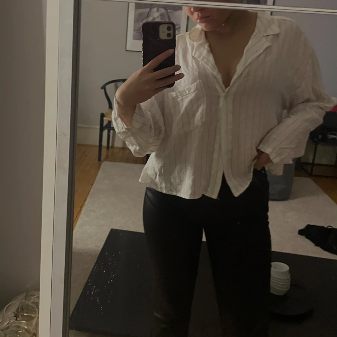 Vit och svart randig skjorta - 90