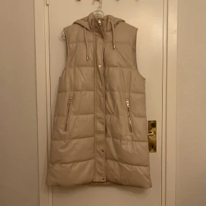 Zara väst jacka - I väldigt bra skick, väst jacka från zara, stl M i skin material o guld detaljernas luva 
