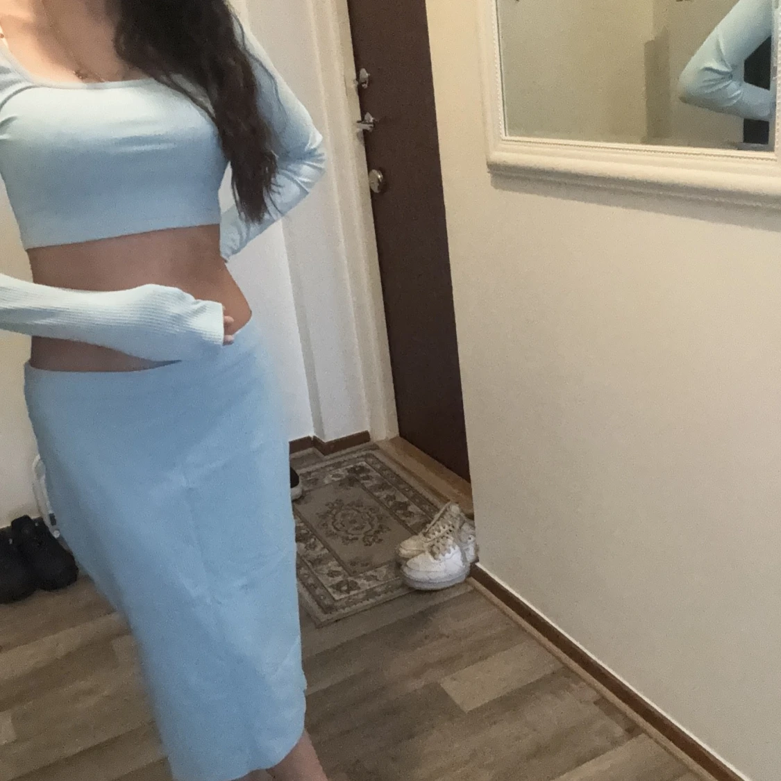 Ljusblå ribbad klänning - 1