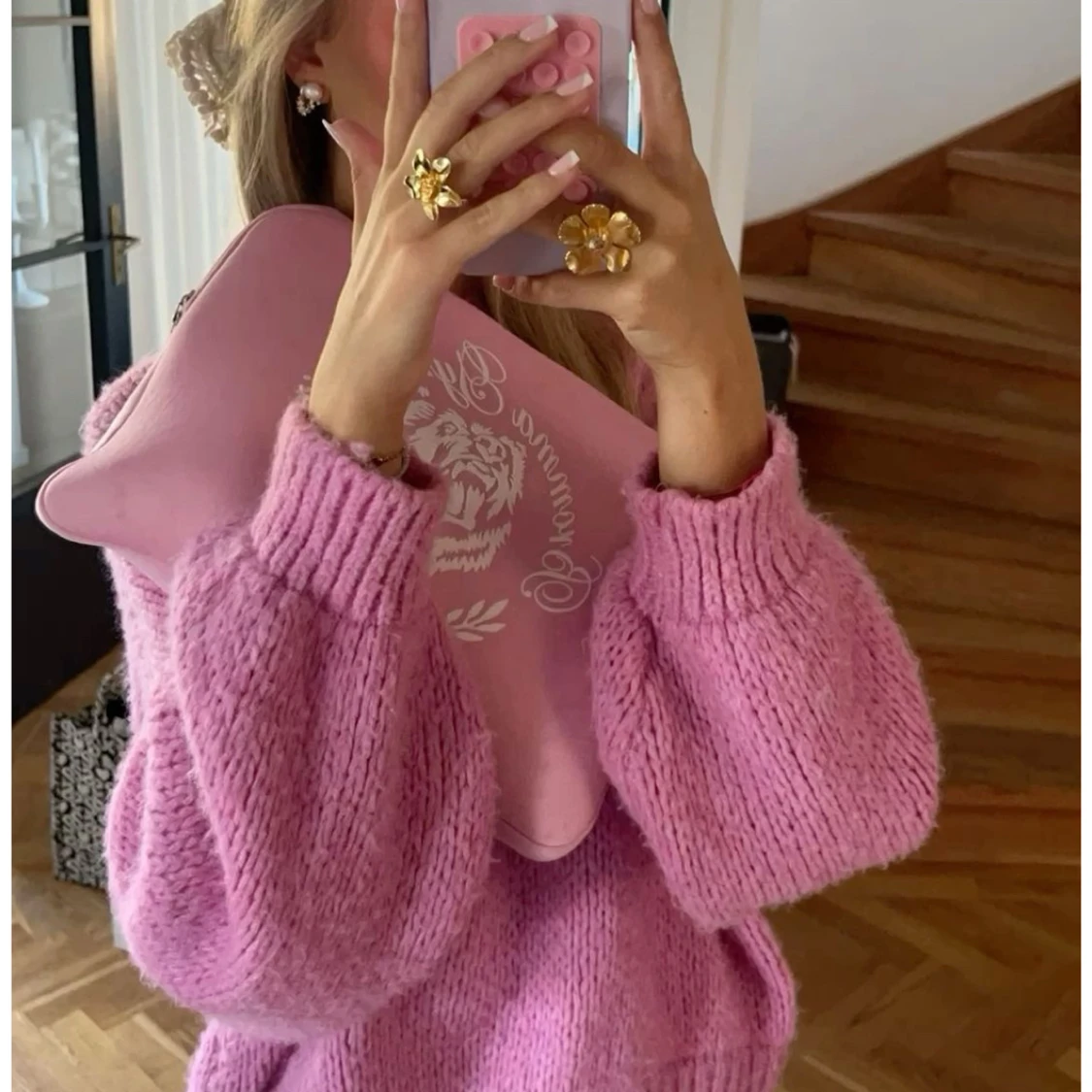 Rosa stickad tröja - 1