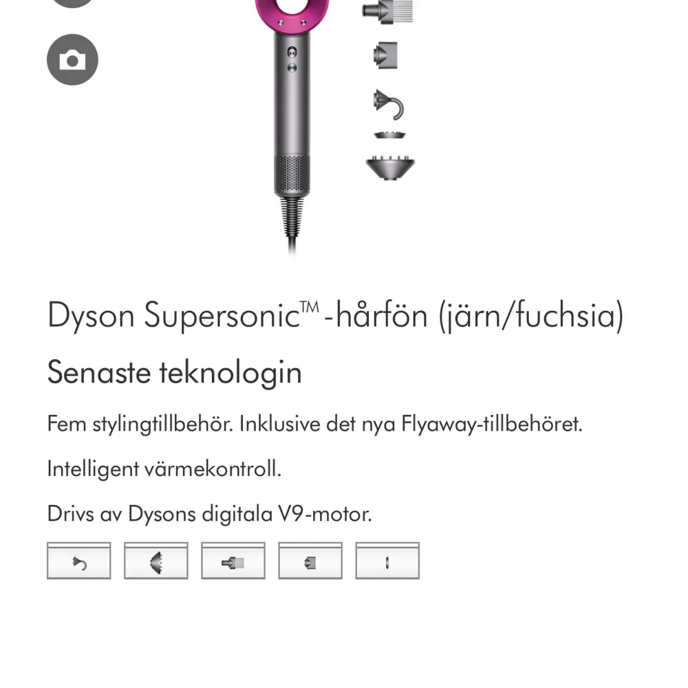 Säljer en Dyson Supersonic hårfön. Jag säljer den eftersom det var en födelsedagspresent present till min dåvarande flickvän men vi gjorde slut så den är helt oanvänd tog bara bilder på den så plasten och allt är kvar. Det är bara att höra av sig! . Skönhet.