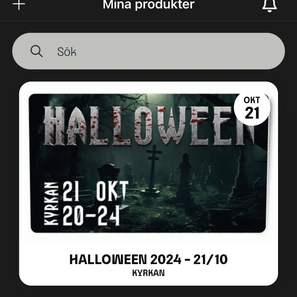 Säljer min halloweenfest biljet till 21 oktober. Den finns att köpa för 600 annars så vinner de högsta budet fram till den 19 oktober. Övrigt.