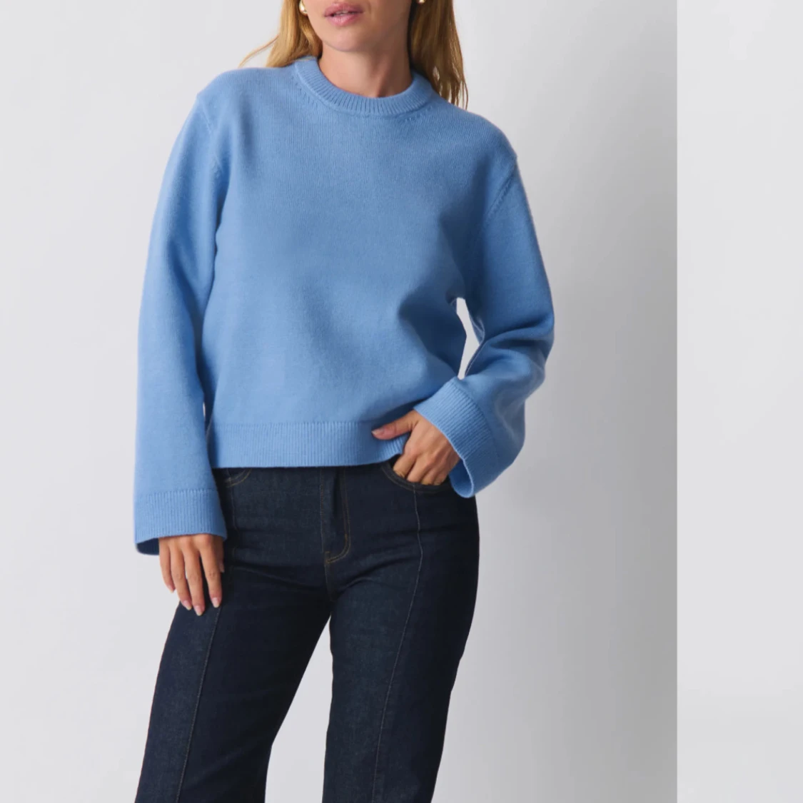 Blå stickad tröja  - 90